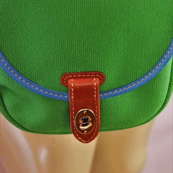 FOSSIL GREEN CANVAS W/BLUE TRIM CROSSBODY PURSE - Picture 4 of 8